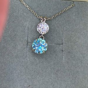 Certified, 3CT Teal Blue & White Moissanite pendant